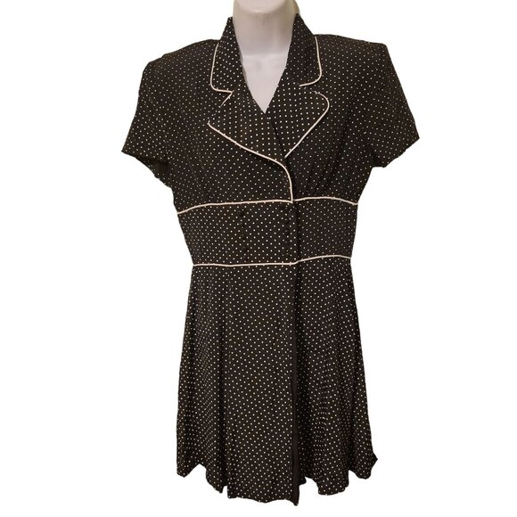 My Michelle 7/8 Black White Polka Dot‎ Midi Dress Collar Double Breasted Cosplay - Picture 1 of 6